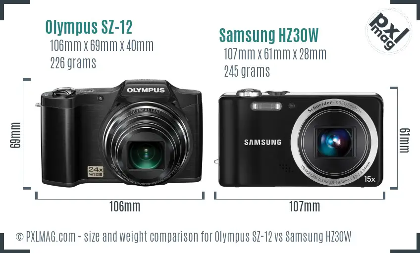 Olympus SZ-12 vs Samsung HZ30W size comparison