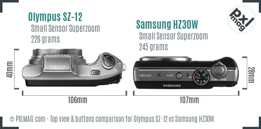 Olympus SZ-12 vs Samsung HZ30W top view buttons comparison