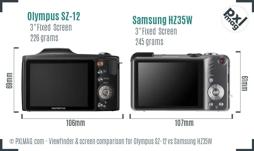 Olympus SZ-12 vs Samsung HZ35W Screen and Viewfinder comparison