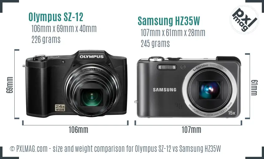 Olympus SZ-12 vs Samsung HZ35W size comparison