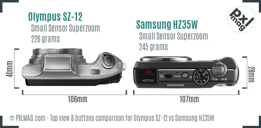 Olympus SZ-12 vs Samsung HZ35W top view buttons comparison