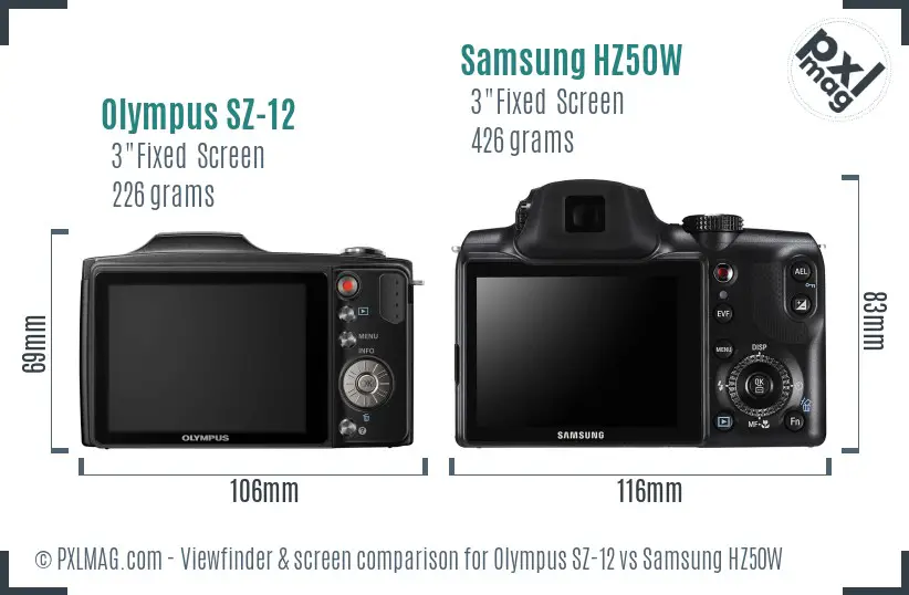 Olympus SZ-12 vs Samsung HZ50W Screen and Viewfinder comparison