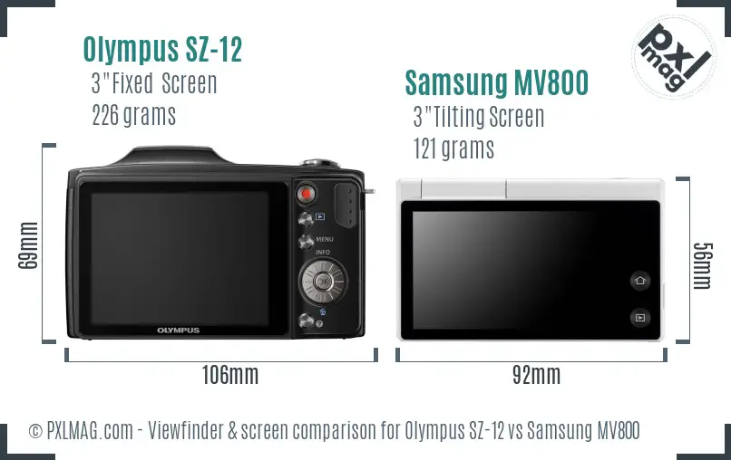 Olympus SZ-12 vs Samsung MV800 Screen and Viewfinder comparison