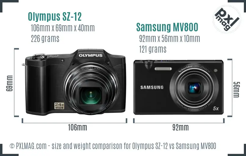 Olympus SZ-12 vs Samsung MV800 size comparison