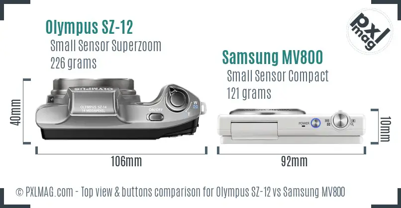 Olympus SZ-12 vs Samsung MV800 top view buttons comparison