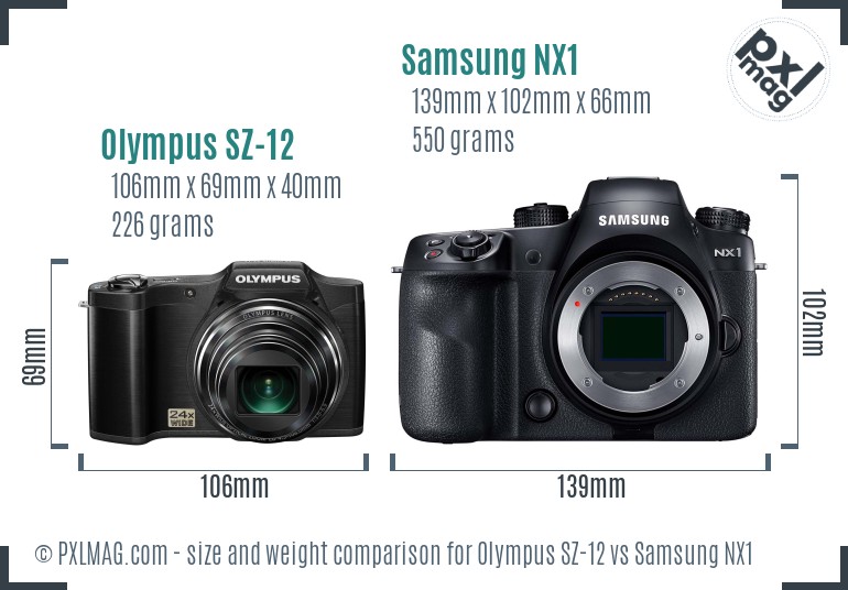 Olympus SZ-12 vs Samsung NX1 size comparison Olympus SZ-12 vs Samsung NX1 size comparison