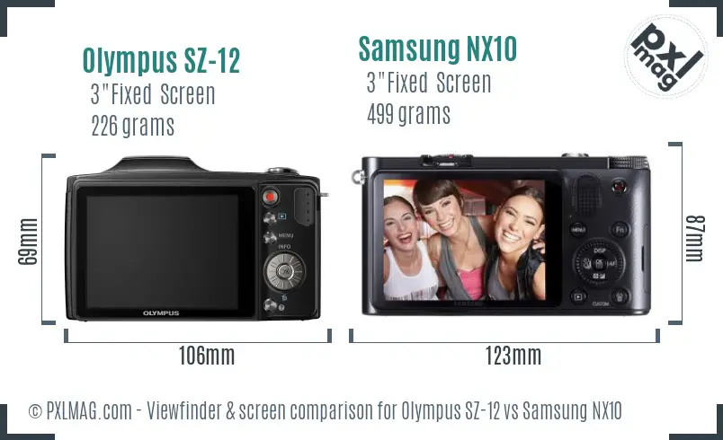 Olympus SZ-12 vs Samsung NX10 Screen and Viewfinder comparison