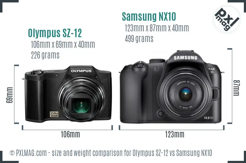 Olympus SZ-12 vs Samsung NX10 size comparison