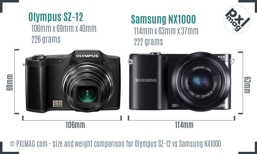 Olympus SZ-12 vs Samsung NX1000 size comparison