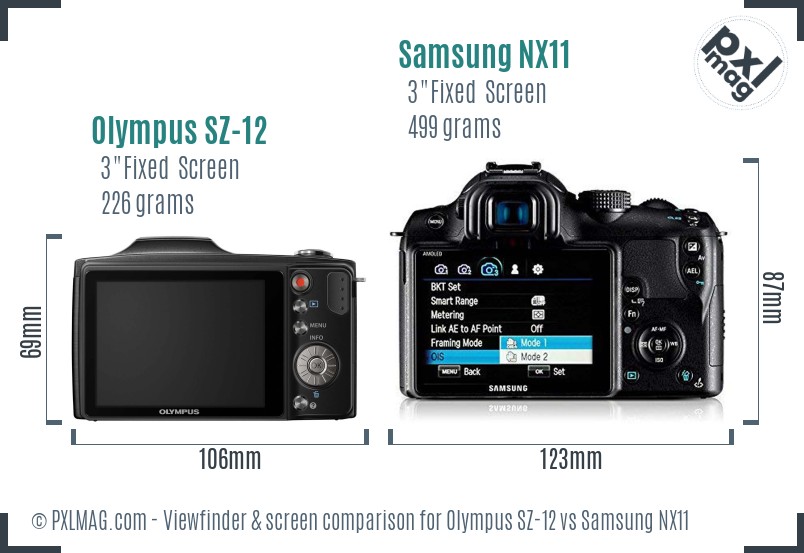 Olympus SZ-12 vs Samsung NX11 Screen and Viewfinder comparison