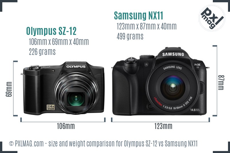 Olympus SZ-12 vs Samsung NX11 size comparison