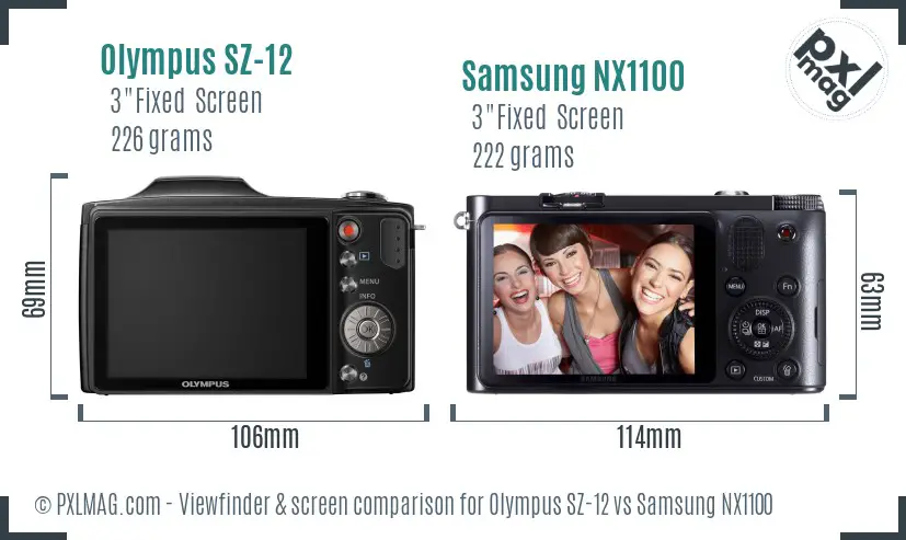 Olympus SZ-12 vs Samsung NX1100 Screen and Viewfinder comparison