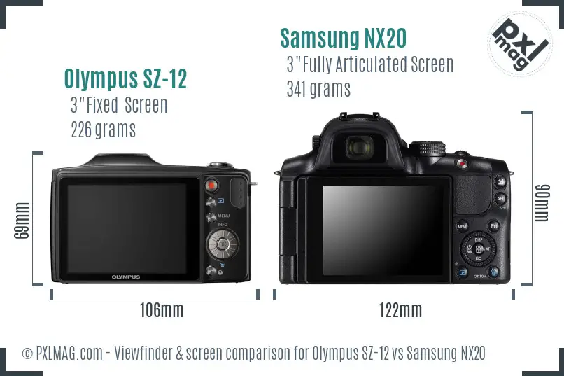 Olympus SZ-12 vs Samsung NX20 Screen and Viewfinder comparison