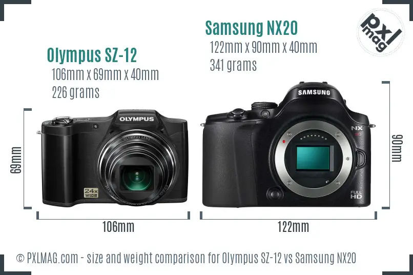 Olympus SZ-12 vs Samsung NX20 size comparison