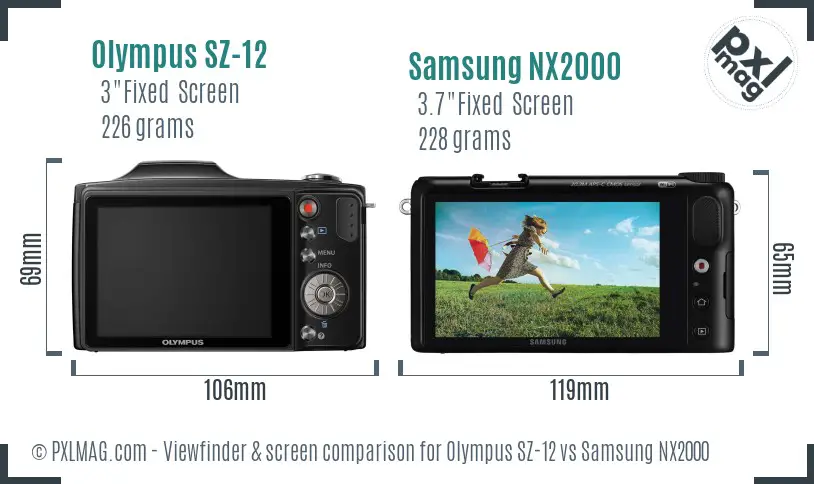 Olympus SZ-12 vs Samsung NX2000 Screen and Viewfinder comparison