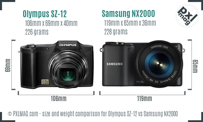 Olympus SZ-12 vs Samsung NX2000 size comparison