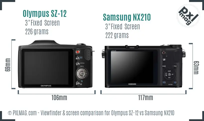 Olympus SZ-12 vs Samsung NX210 Screen and Viewfinder comparison