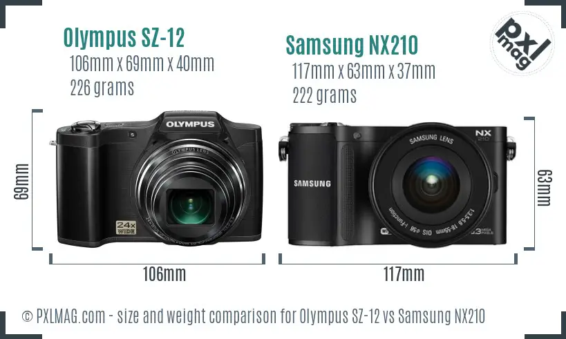 Olympus SZ-12 vs Samsung NX210 size comparison