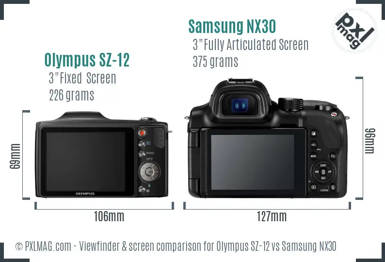 Olympus SZ-12 vs Samsung NX30 Screen and Viewfinder comparison Olympus SZ-12 vs Samsung NX30 Screen and Viewfinder comparison