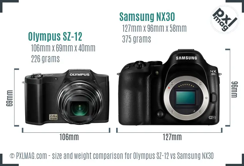 Olympus SZ-12 vs Samsung NX30 size comparison Olympus SZ-12 vs Samsung NX30 size comparison