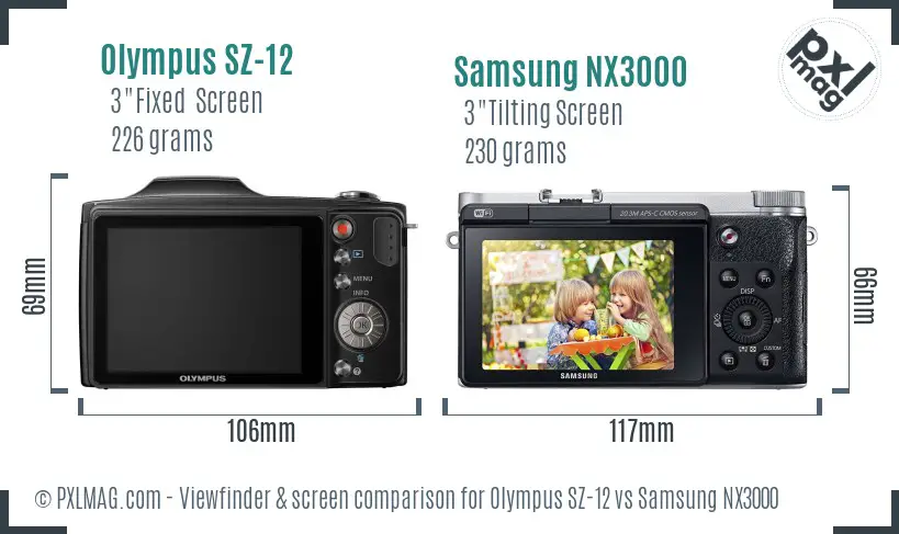 Olympus SZ-12 vs Samsung NX3000 Screen and Viewfinder comparison