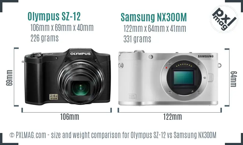 Olympus SZ-12 vs Samsung NX300M size comparison
