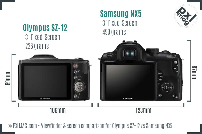 Olympus SZ-12 vs Samsung NX5 Screen and Viewfinder comparison