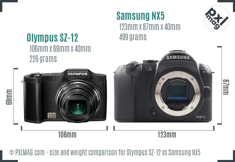 Olympus SZ-12 vs Samsung NX5 size comparison