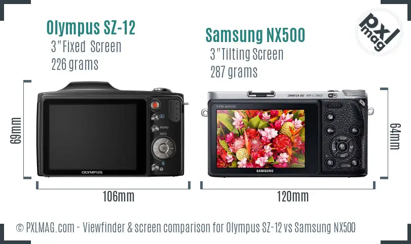 Olympus SZ-12 vs Samsung NX500 Screen and Viewfinder comparison