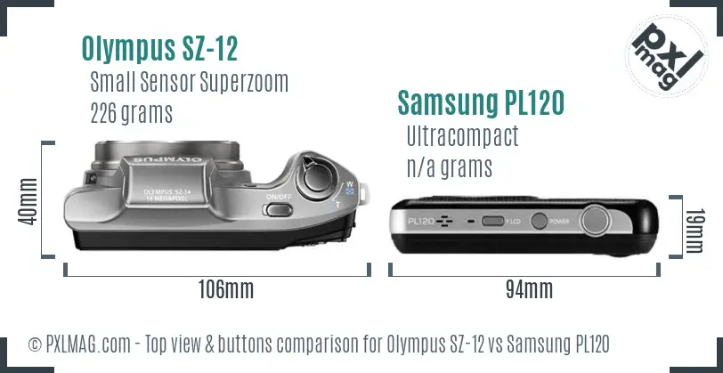Olympus SZ-12 vs Samsung PL120 top view buttons comparison Olympus SZ-12 vs Samsung PL120 top view buttons comparison