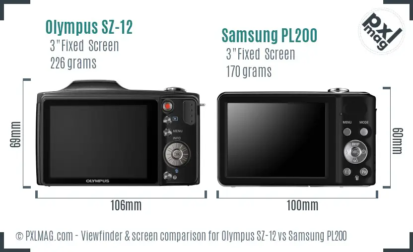 Olympus SZ-12 vs Samsung PL200 Screen and Viewfinder comparison