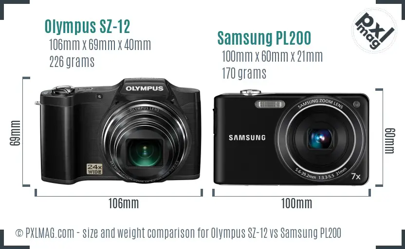 Olympus SZ-12 vs Samsung PL200 size comparison