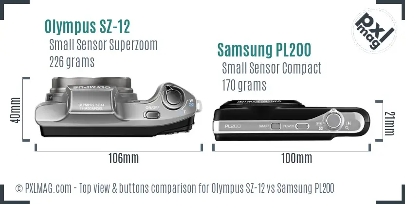 Olympus SZ-12 vs Samsung PL200 top view buttons comparison