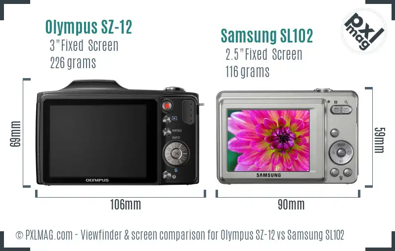 Olympus SZ-12 vs Samsung SL102 Screen and Viewfinder comparison