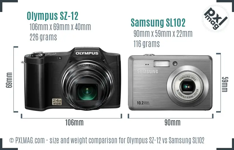 Olympus SZ-12 vs Samsung SL102 size comparison