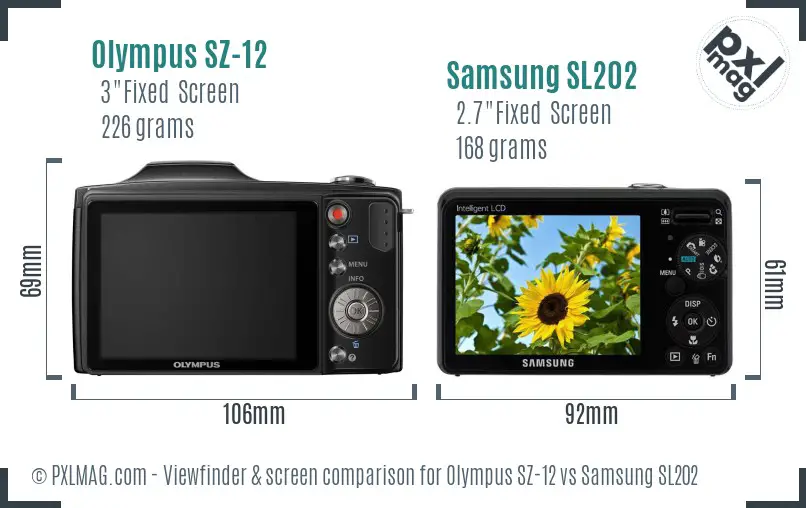 Olympus SZ-12 vs Samsung SL202 Screen and Viewfinder comparison