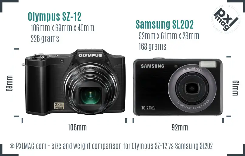 Olympus SZ-12 vs Samsung SL202 size comparison