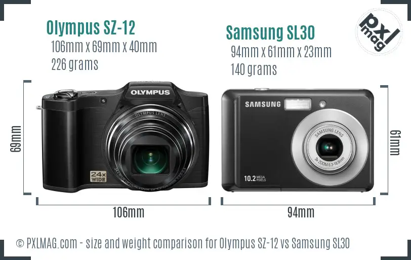 Olympus SZ-12 vs Samsung SL30 size comparison