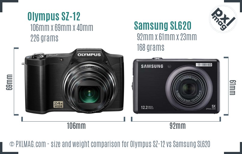 Olympus SZ-12 vs Samsung SL620 size comparison Olympus SZ-12 vs Samsung SL620 size comparison