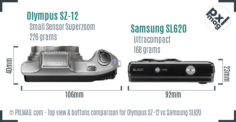 Olympus SZ-12 vs Samsung SL620 top view buttons comparison