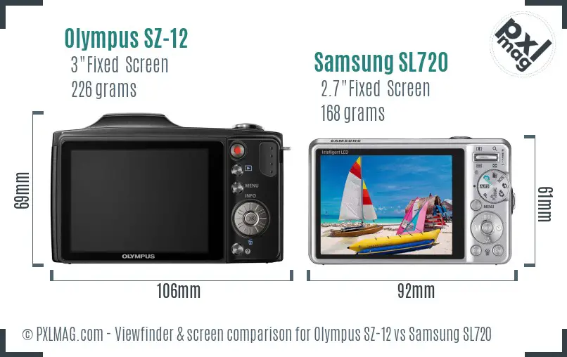 Olympus SZ-12 vs Samsung SL720 Screen and Viewfinder comparison