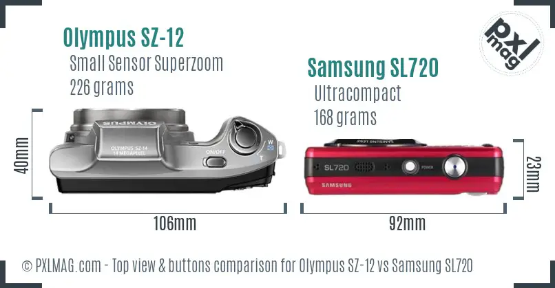 Olympus SZ-12 vs Samsung SL720 top view buttons comparison