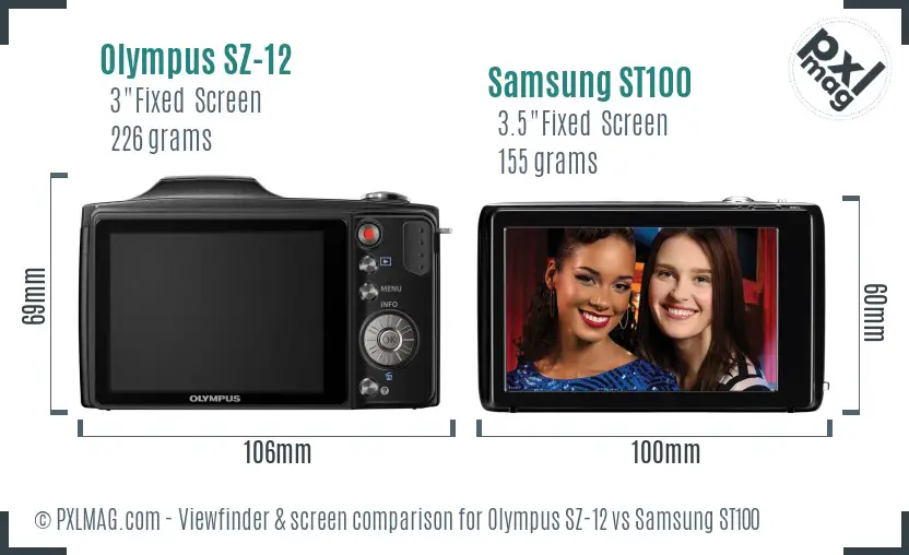 Olympus SZ-12 vs Samsung ST100 Screen and Viewfinder comparison