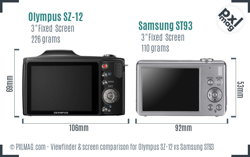 Olympus SZ-12 vs Samsung ST93 Screen and Viewfinder comparison
