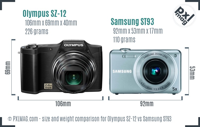 Olympus SZ-12 vs Samsung ST93 size comparison