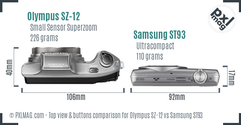 Olympus SZ-12 vs Samsung ST93 top view buttons comparison