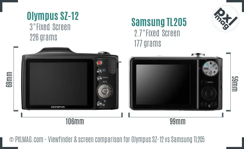 Olympus SZ-12 vs Samsung TL205 Screen and Viewfinder comparison