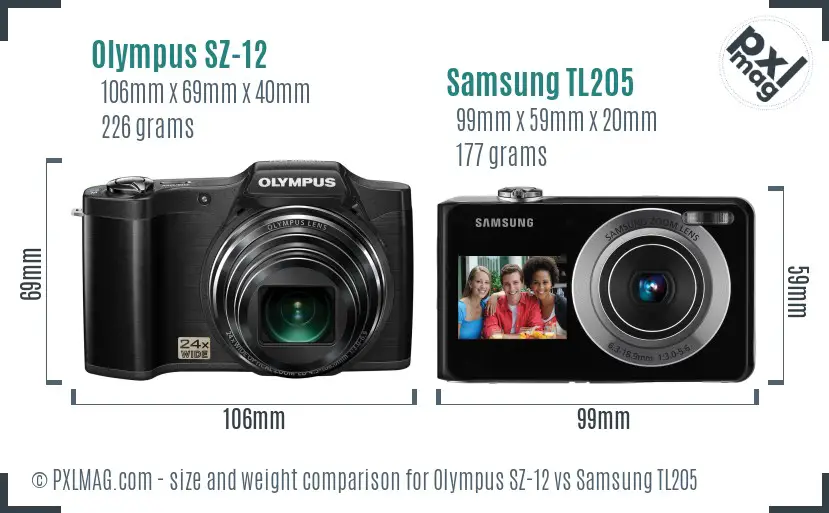 Olympus SZ-12 vs Samsung TL205 size comparison