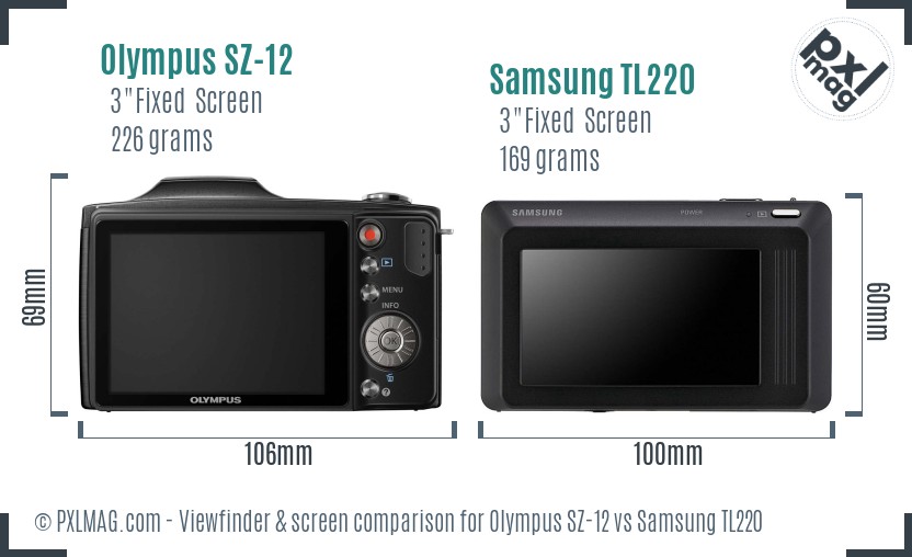 Olympus SZ-12 vs Samsung TL220 Screen and Viewfinder comparison
