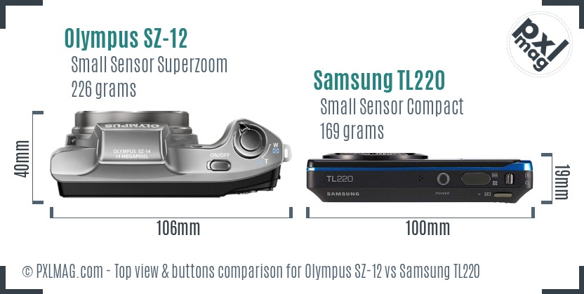Olympus SZ-12 vs Samsung TL220 top view buttons comparison